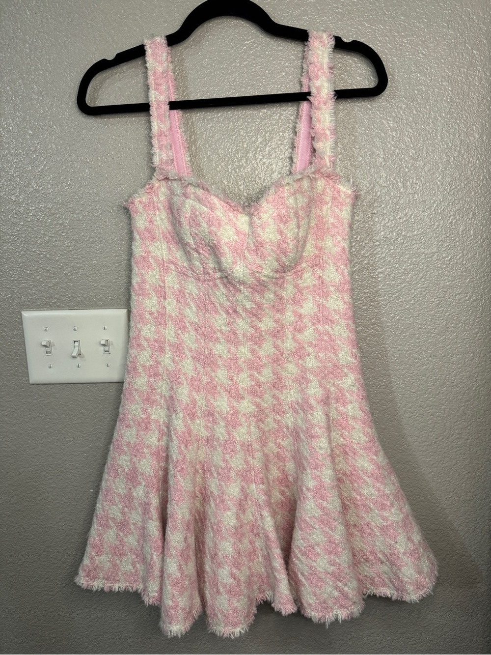 NWT LoveShackFancy Josalie Dress Pink Tweed Houndstooth Mini Coquette Barbiecore